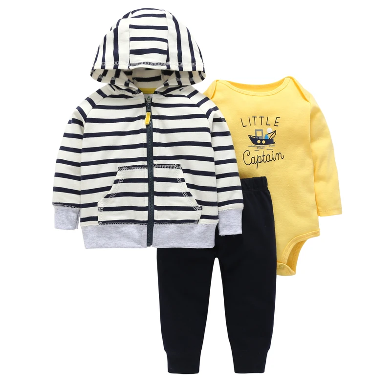 

Hot selling new born luxury baby clothes hoodie striped romper clothing set, As the picture shows