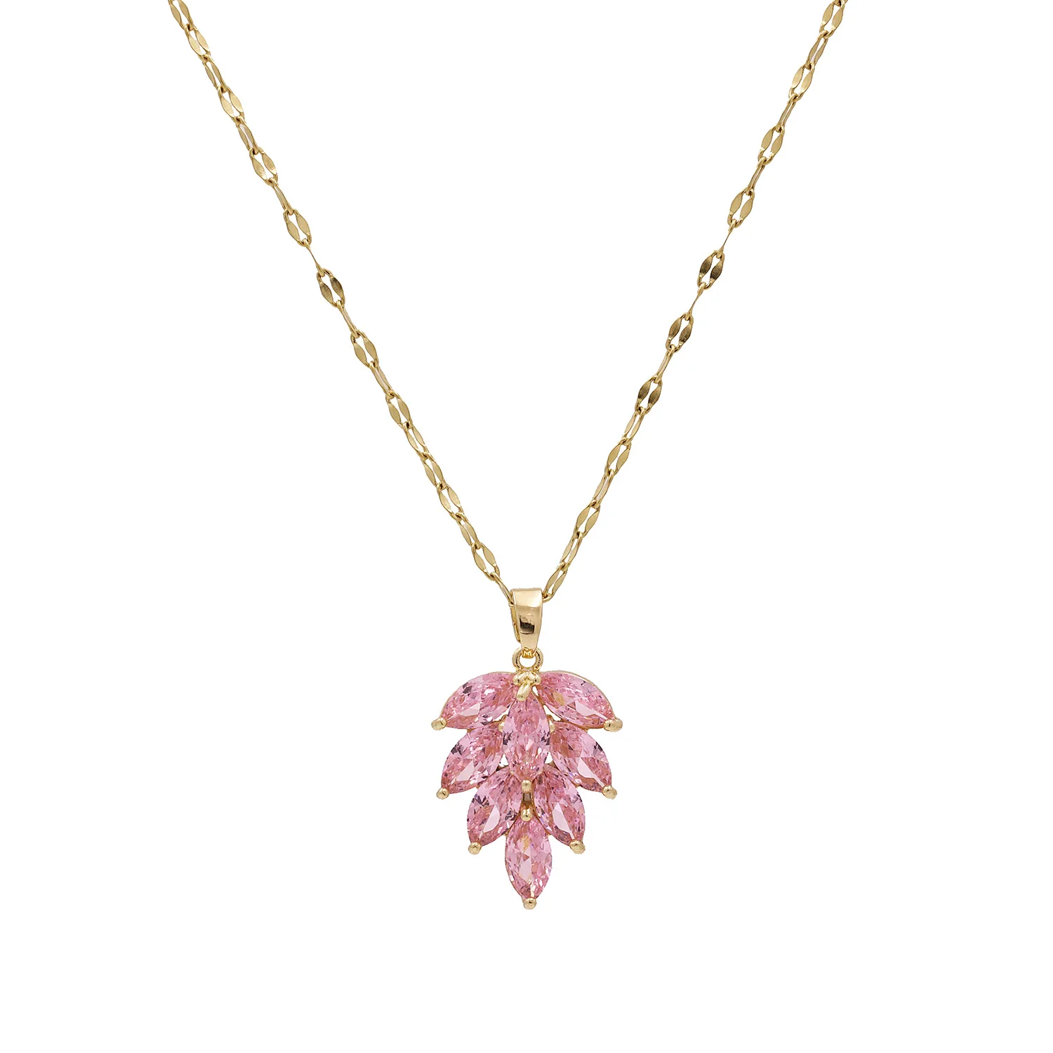 

Beautiful Bling Cubic Zircon Leaves Shaped Pendants Necklace Trendy 14k Gold Plated ZC Leaves Charm Clavicle Chain Necklace