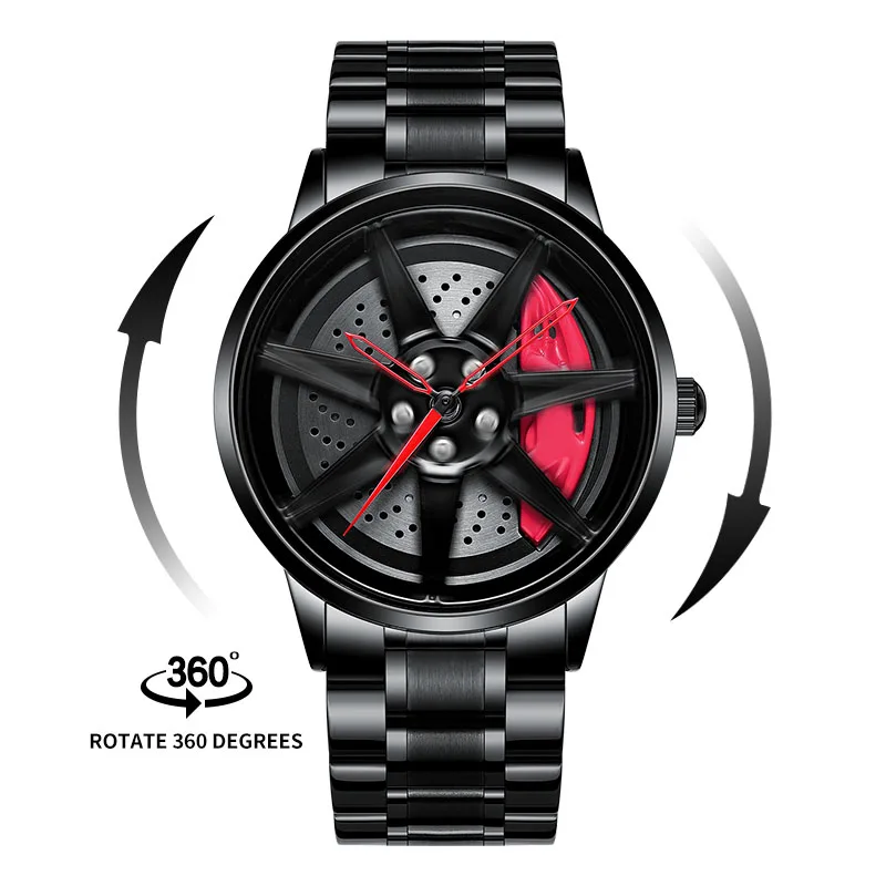 

3D Rotating Car Wheel Watch Men Quartz Watch Drop Shipping Cars Rim Luxury men wrist Watch