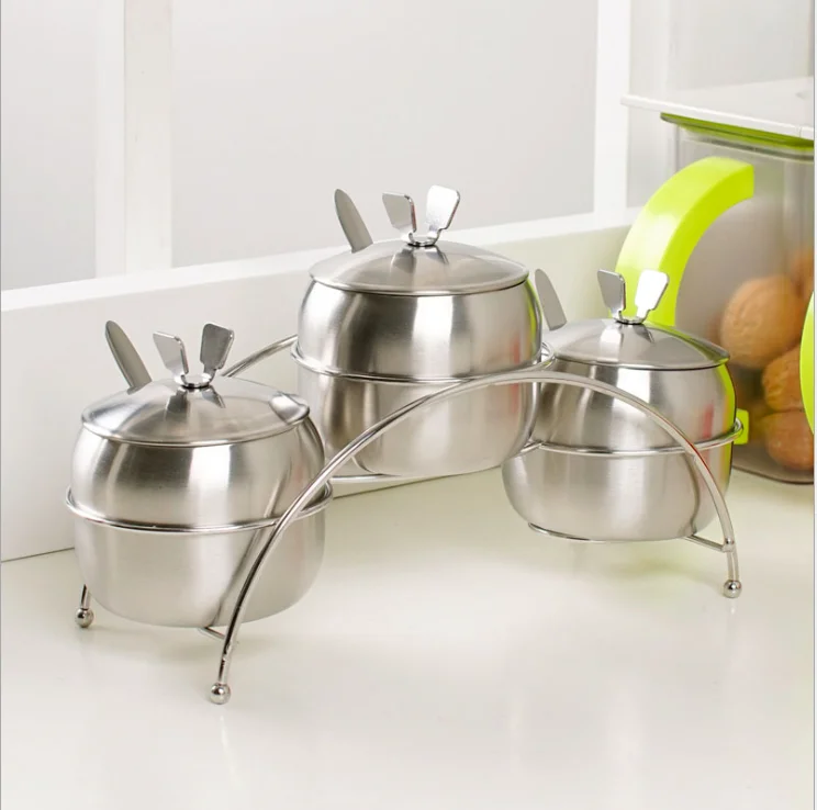 

Amazon Best Selling 2020 Stainless Steel Kitchen Storage Rack Storage Bag Seasoning Seasoning Jar Seasoning Jar 3 Can Set (With