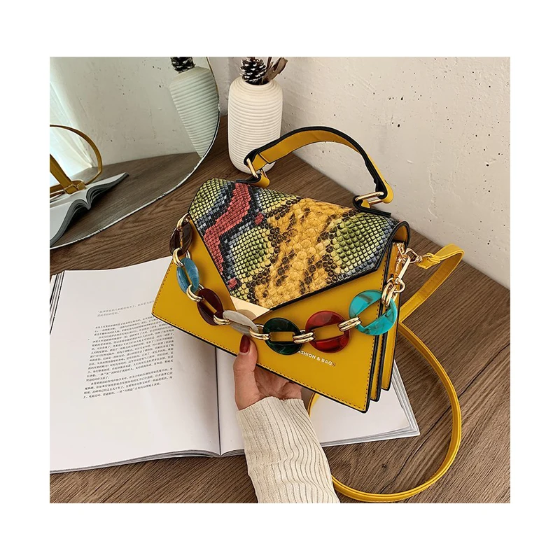 

2021 ladies snake print shoulder bag fashion handbag with multicolored portable chain purse, Customizable