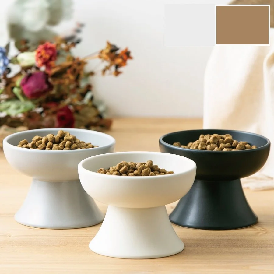 

Custom Ceramic Japanese style tall dog cat food water bowl with stand, Black