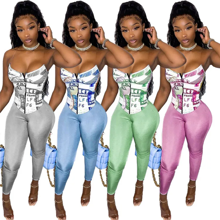 

DUODUOCOLOR 2021 new arrivals women spring clothes Fashion hot selling US dollar print slim sling strap 2 peice set women D97232