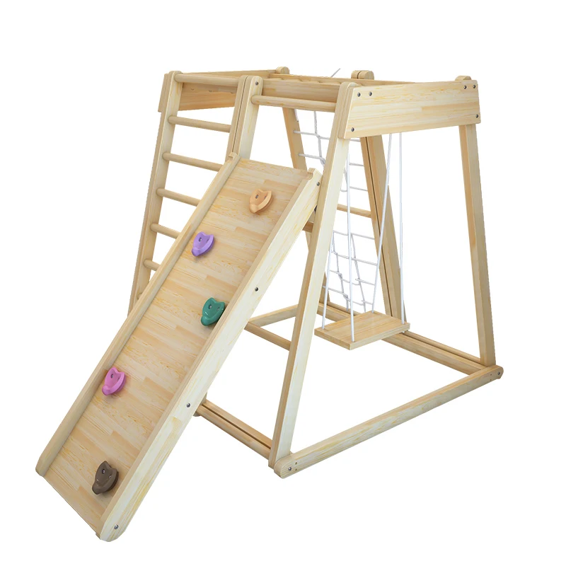 

New high-quality environmentally friendly wooden climbing frame, Natural color of wood