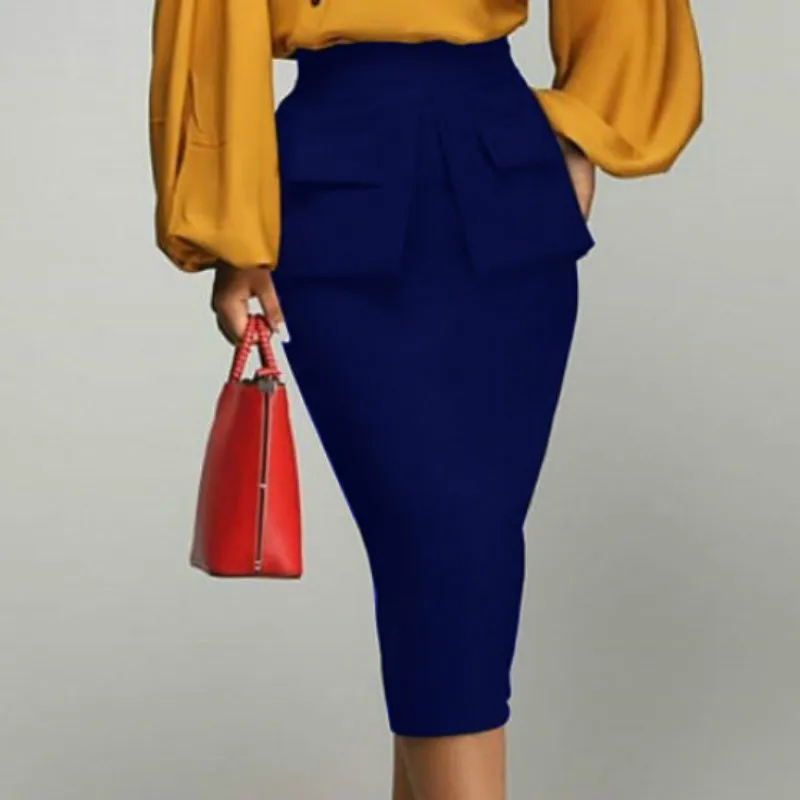 

Fashion Fall Bodycon Black Elegant Mid-Calf Pencil Ladies Office Skirt