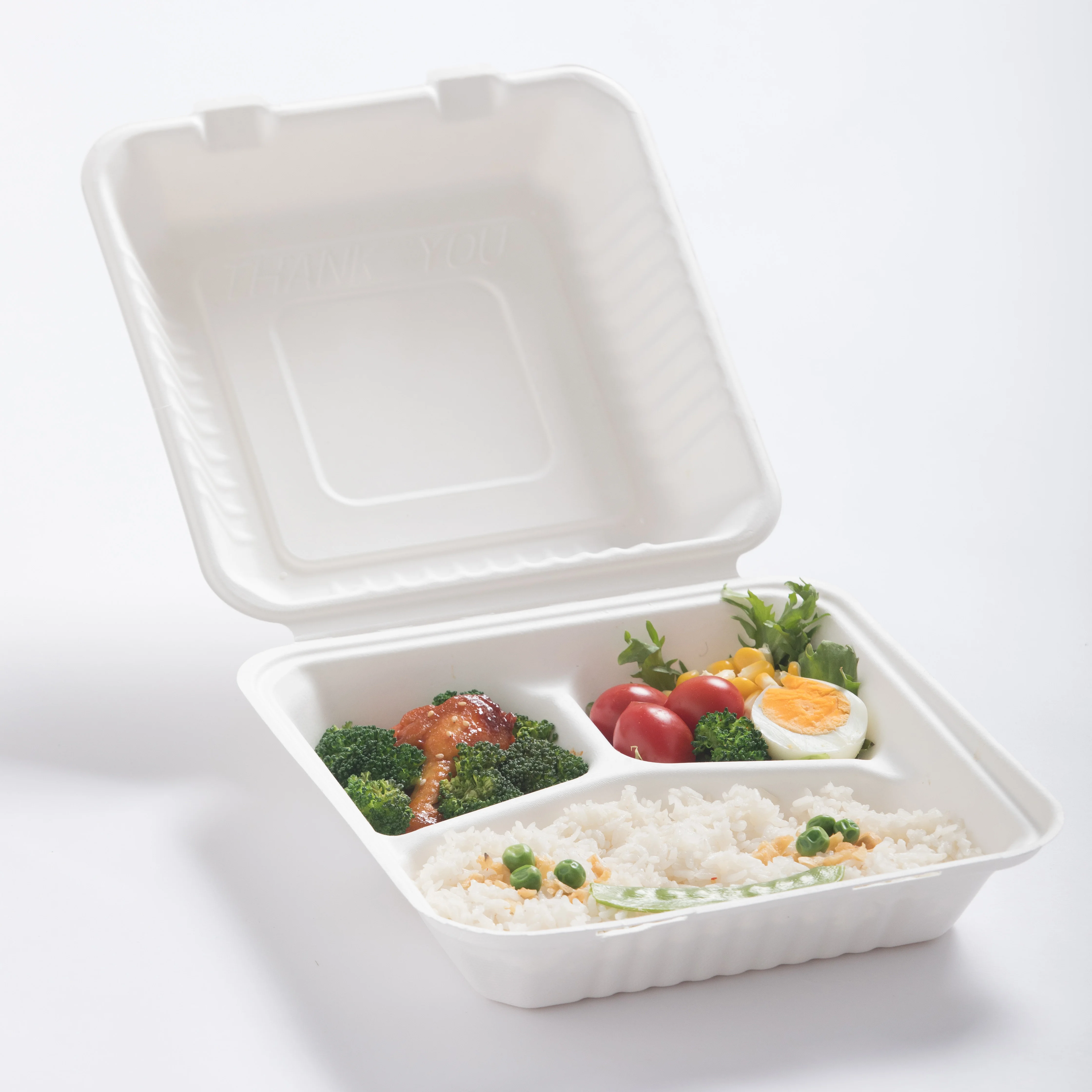 

Disposable Bento Meal Prep Containers Bagasse Food 3 Compartment Food Delivery Packaging Box Meal Box Eco Friendly