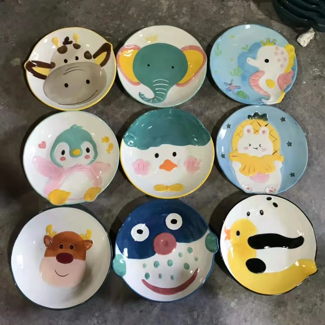 

8 inch Animal Dinner Plate Kids Ceramic Dish Cartoon Animal Dinnerware