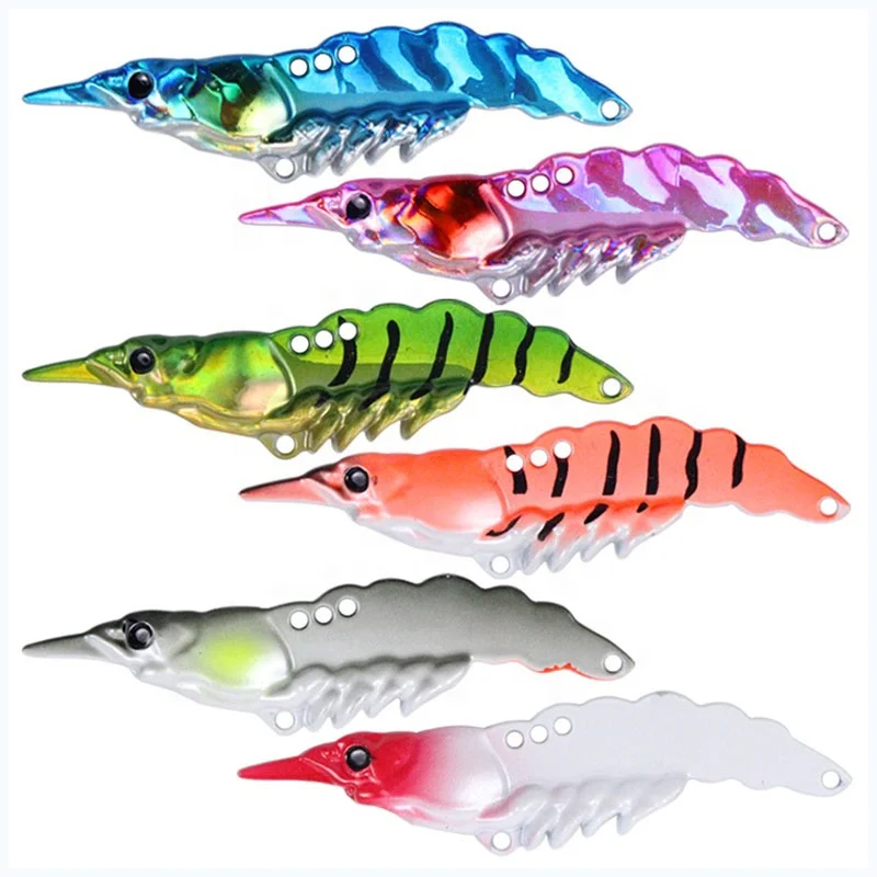 

OEM ODM freshwater fishing colorful shrimp vib lure 5g-14g zinc alloy 6-color metal VIB simulation shrimp bait, Gold/sliver