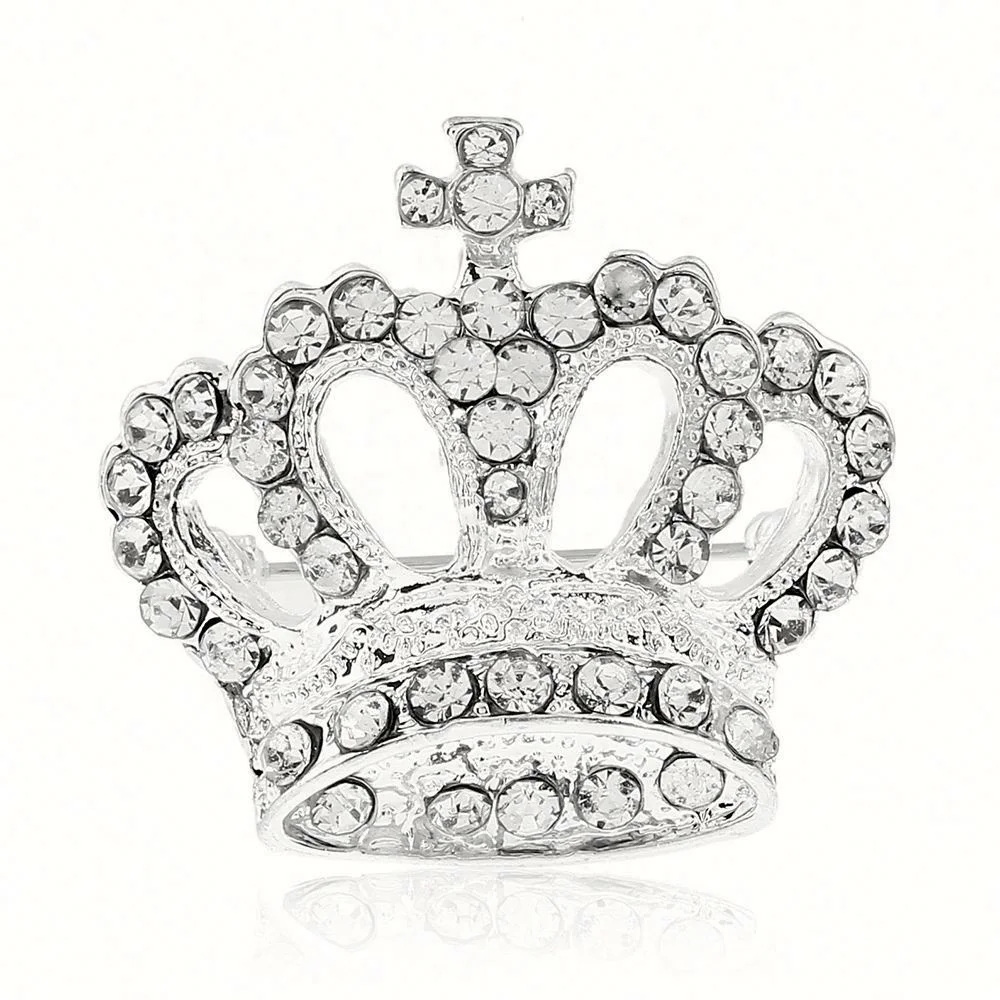 

Hot Selling Crystal Crown Brooch Hollow Rhinestone Alloy Brooch Nickel free Plating Women's Brooch, Silver