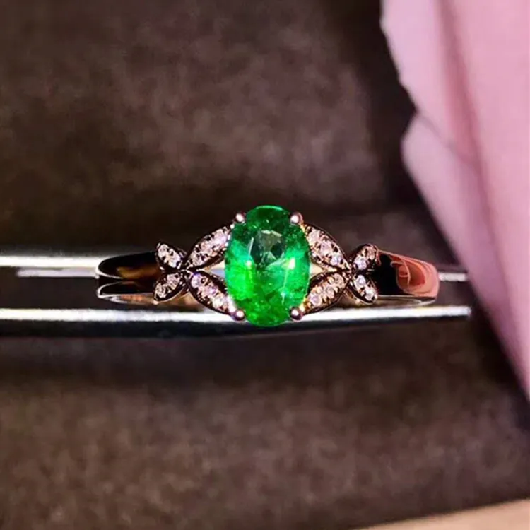 

high quality gemstone jewelry wholesale 18k gold wedding ring 0.5ct natural green emerald stone ring for women