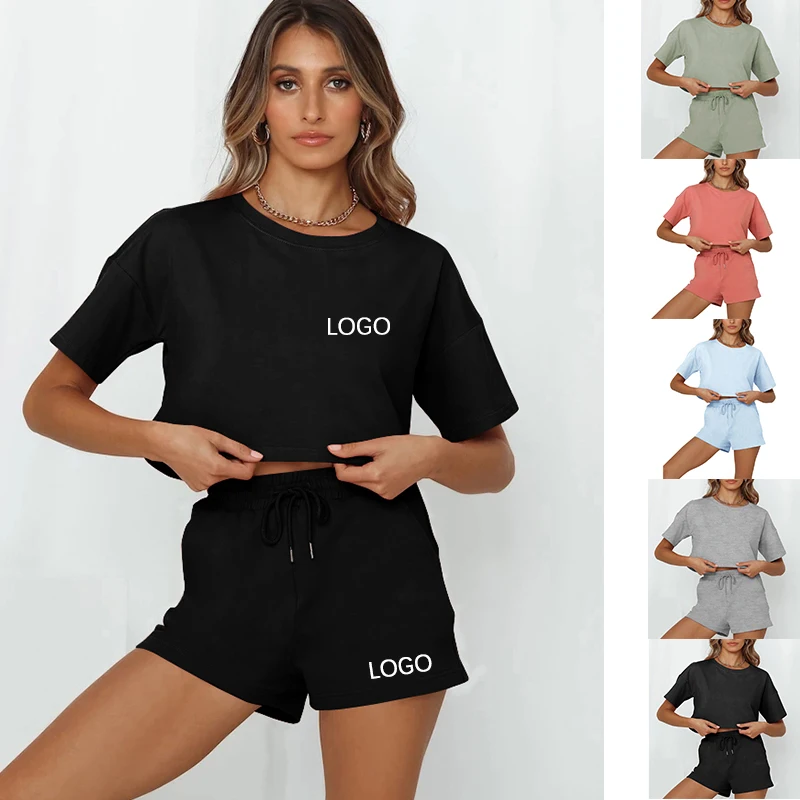

Good Quality Solid Color Summer Clothing Two Piece Short Set Sports 2 Piece Tracksuit for Women