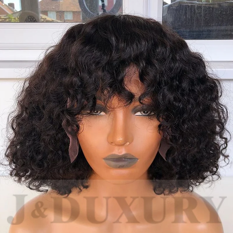 

Kinky Curly Lace Front Wigs for wholesale HD lace closure frontal human virgin hair wig jerry curly hair with bangs bob wig