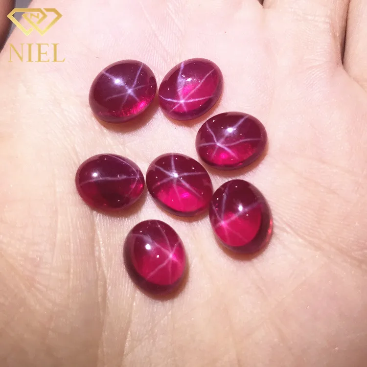

Shining cabochon synthetic loose star starlight ruby red star gems