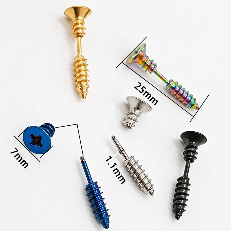 

Hot Sale Jewelry 304 Stainless Steel Screw Earrings Black Gold Blue Plated Screw Stud Earrings for Women Men Accessories Earring, Golden sliver