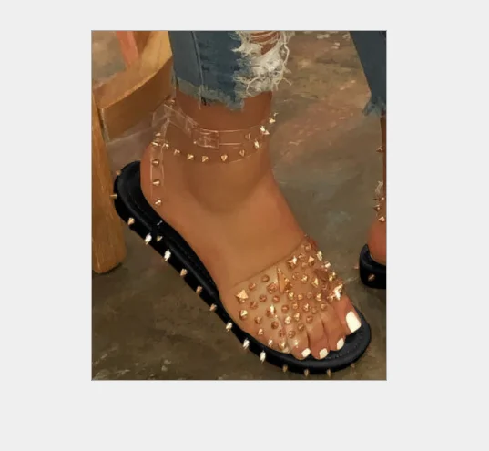 

Women's sandals new summer 2021 comfortable flat bottomed women's shoes rivet buckle casual sandals, Red, black, orange, brown