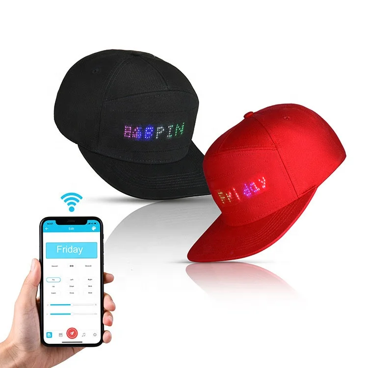 Phone App Control Baseball Cap Fashion LED Magic Display Bluetooth Hat For Halloween Birthday New Year Christmas Party