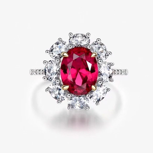 

Sterling silver rings 925 high quality Red corundum diamond cz ruby rings 925 silver