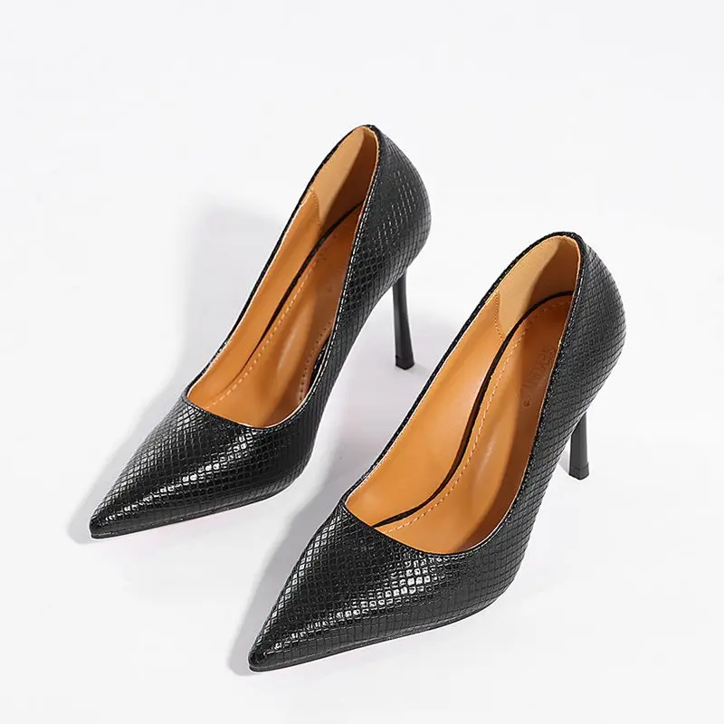 

Black White Party Dress woman shoes pointed toe Shallow stilettos high heels 9.5cm heel sexy pumps Work shoes big size 40