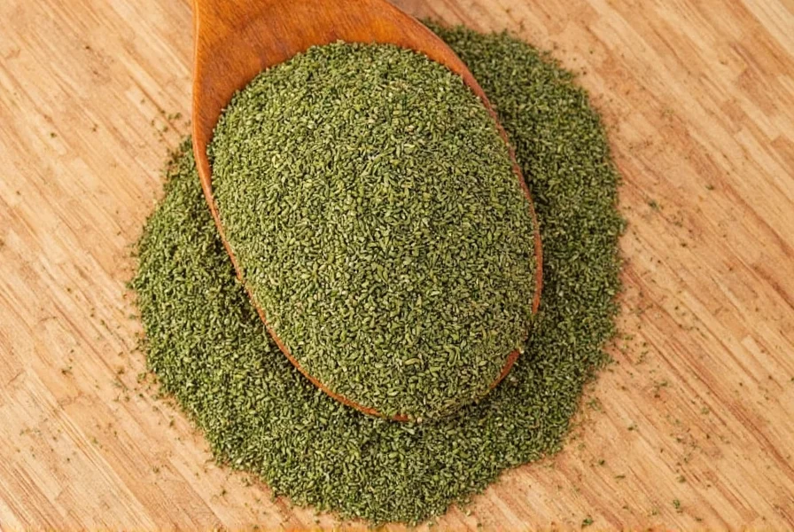 Close-up photograph of golden-brown ground methi seeds in a traditional Indian spice bowl with measuring spoons