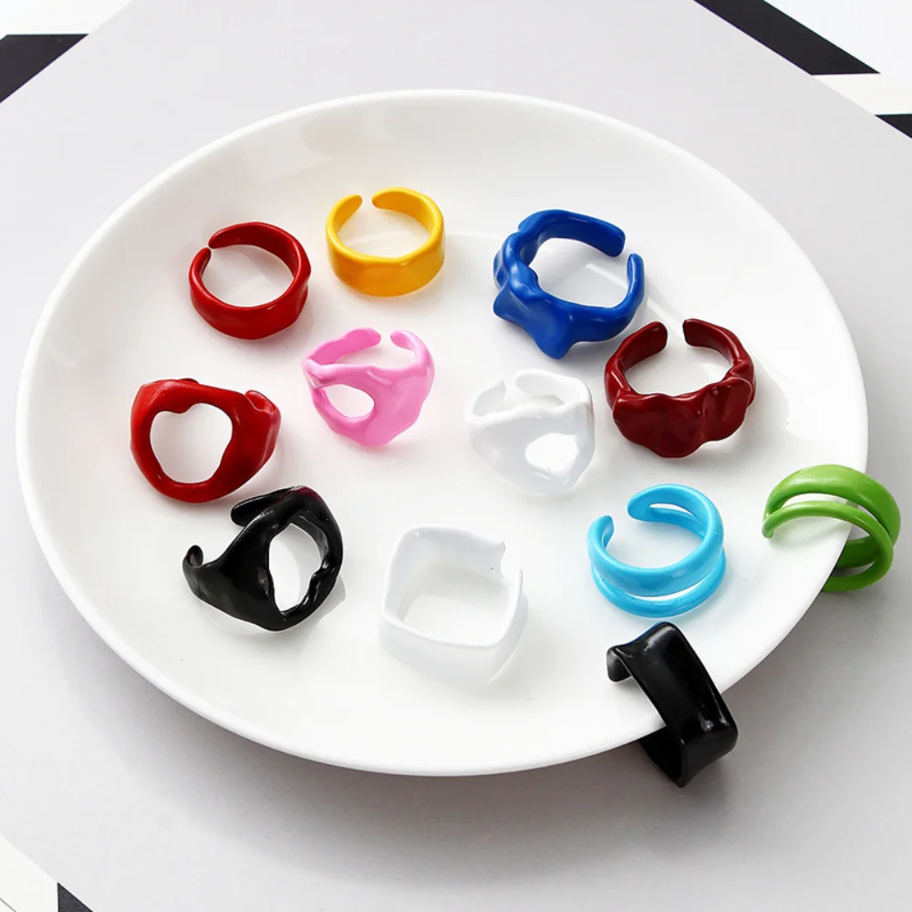 

brass alloy metal enamel colored adjustable multi colors wide trendy geometric rings jewelry ring unisex