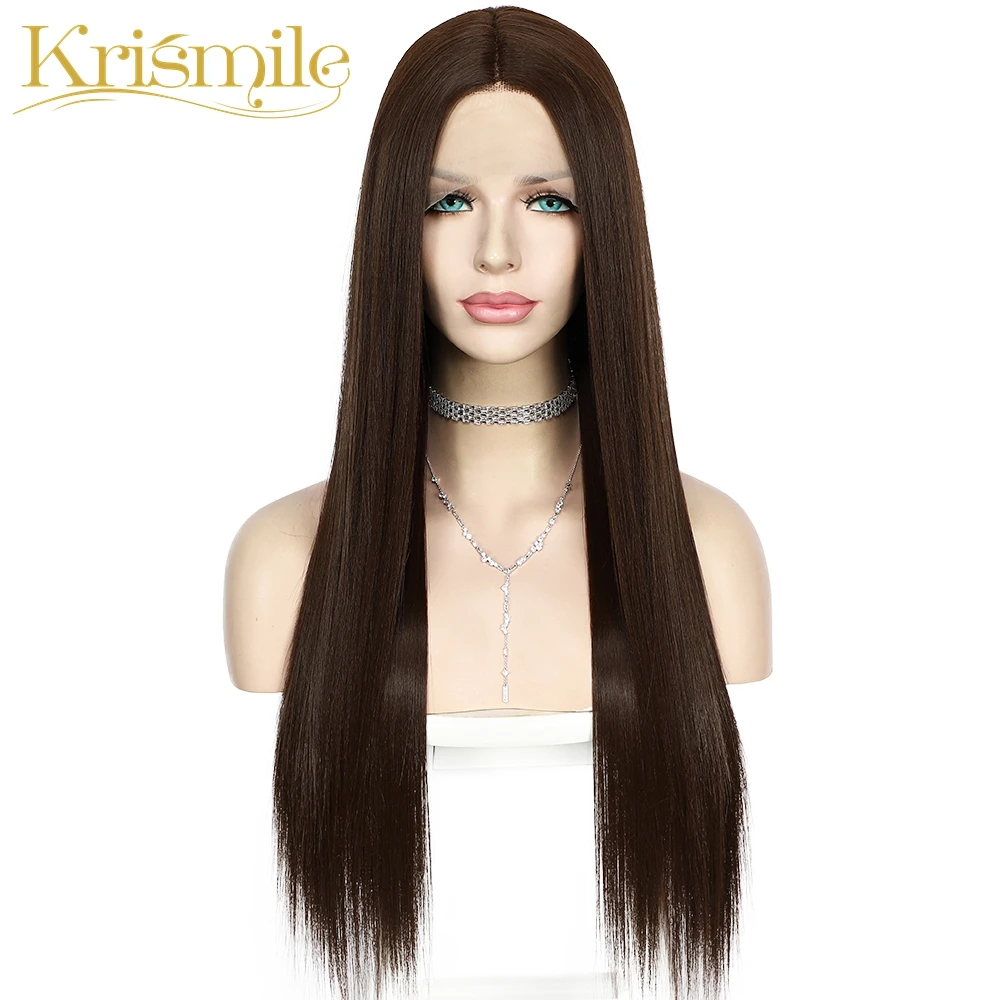 

Long Futura Fiber Lace Front T-Part Synthetic Wig Brown 6# Color for Women Daily Wear High Temperature Cosplay Party