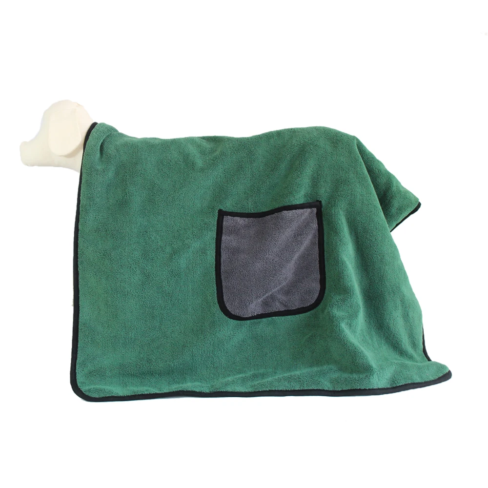 

Custom embroidered double layer 712g polyester fiber Dog quick dry Towel jacket clothes pet dog bathrobe with pockets