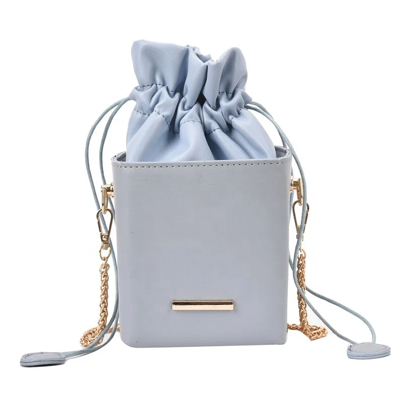 

2021 Summer Candy PU Women Elegant Purses Cross Chain Shoulder Mini Drawstring Bag Ladies Lattest Fashion Handbags