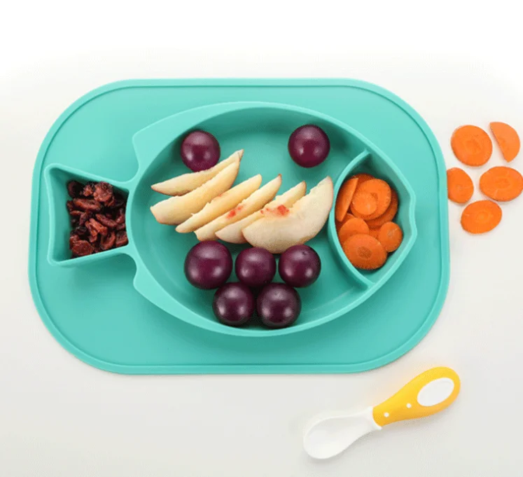 

Baby Silicone Plate BPA Free Cartoon fish Shape Children Dinner Dishes Suction Baby Training Tableware, Customized