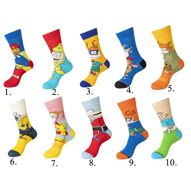 

Wholesale Custom Logo Mens Funny Dress Socks Colorful Eliza Donnie Chuckie Crazy Design Animated Cartoon Socks, Customized colors
