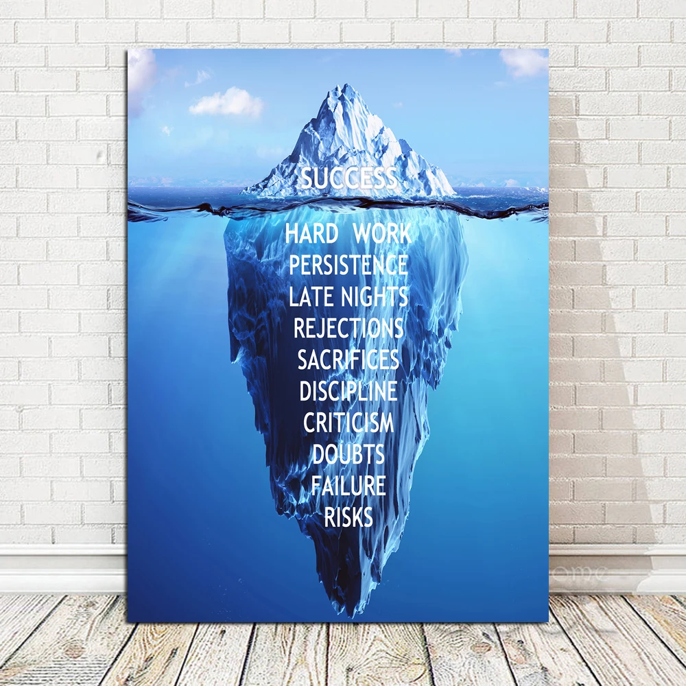 

HD Printed 1 piece Canvas Inspirational success Quote Poster Ice Mountain Underwater Painting Motivational Quote home decor fram