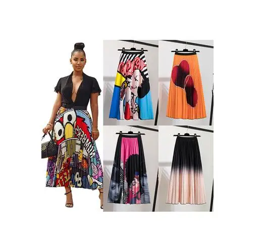 

F20642A wholesale New fashion skirts for women Hot style half skirt print cartoon pleated women skirts, As picture