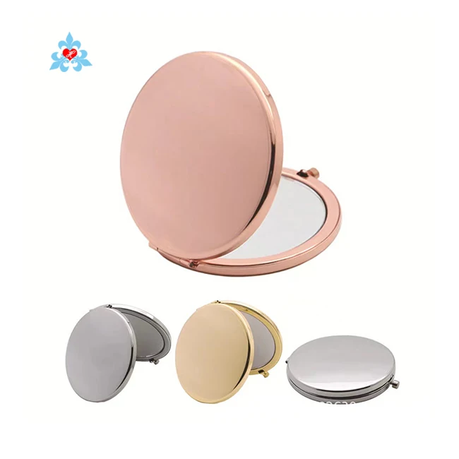

Top quality sublimation blank round metal compact mirror double side round make up mirror, Gold