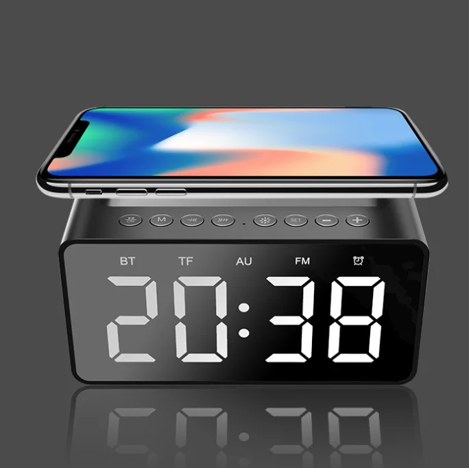 

2020 kingstar New bluetooth V5.0 wireless charger speaker dual loudspeaker stereo sound alarm clock portable bluetooth speaker