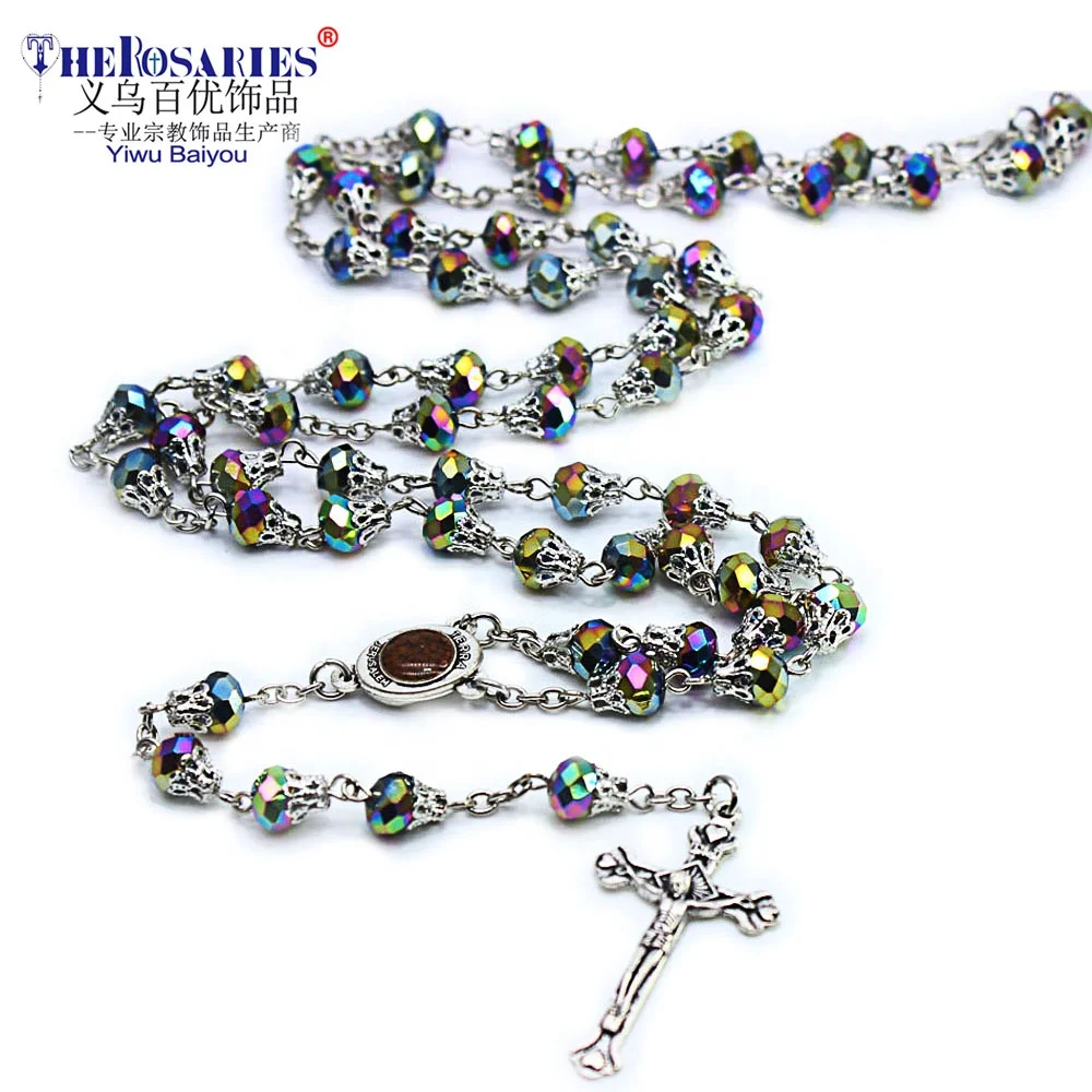 

Baptism Beads Crystal Rosary Holy Cross Necklace Colors Prayer Beads Catholic Church Reilgious Promotion Gift