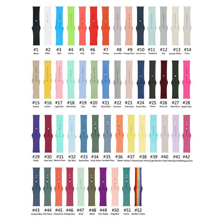 

For iWatch 6/5/4/3/2/1 Wristband 38/40/42/44mm Rubber Silicone Bracelet Sport Watch Strap Band For Apple Watch, Optional