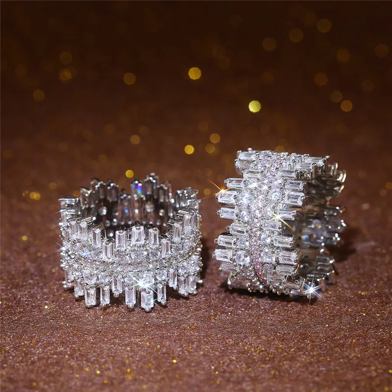 

Irregular Iced Out Ring Baguette Square CZ Zircon Crystal Mineral Hip Hop Unisex Men Women Jewelry