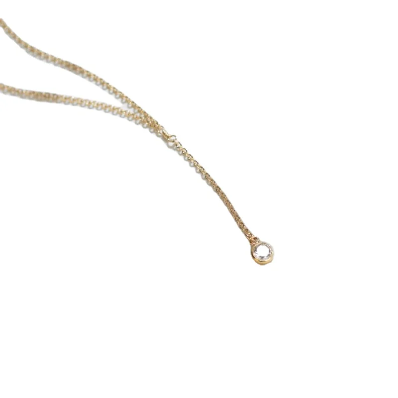 

ROXI Simple 925 Silver Gold Round Diamond Pendant Clavicle Chain Necklace