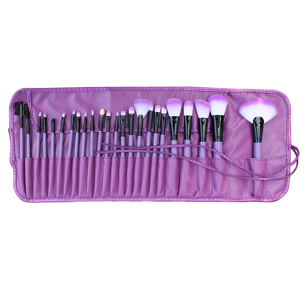 

OEM/ODM Private Label 24 PCS Purple Color Handle Makeup Brush PU Leather Carrying Case, Customized color accepted