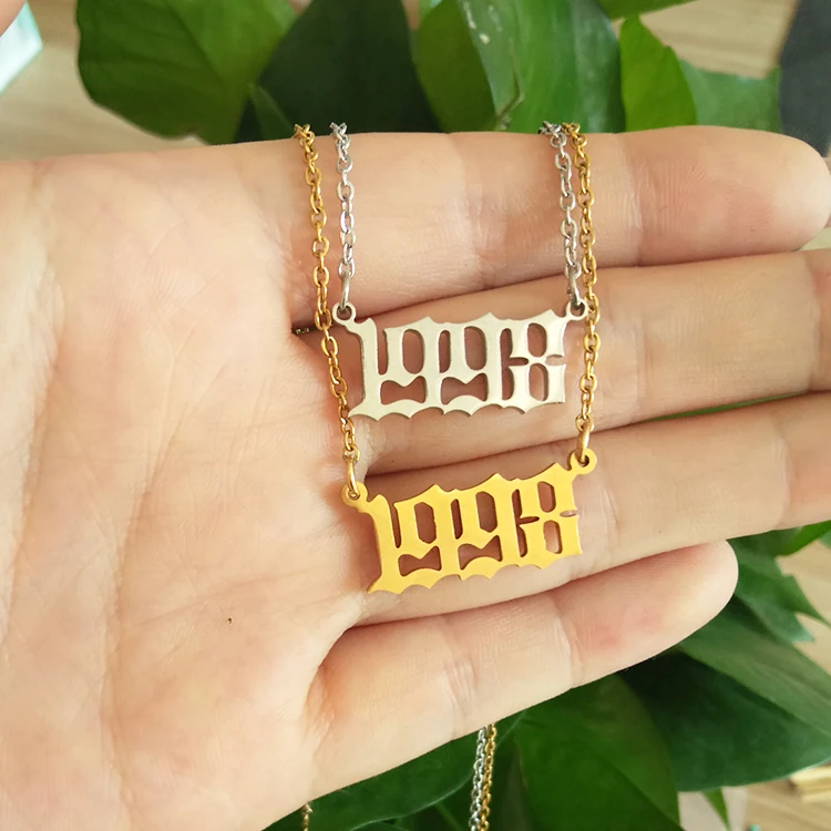 

1980-2020 New Stainless Steel Birth Year Necklaces Year Necklace for Woman, Gold