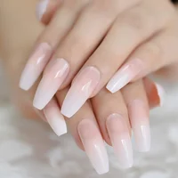 

Natural Coffin Daily Salon False Nail Long Full Cover French Nail Tips Gradient Smooth Good Quality Ballerina Faux Ongles L5264