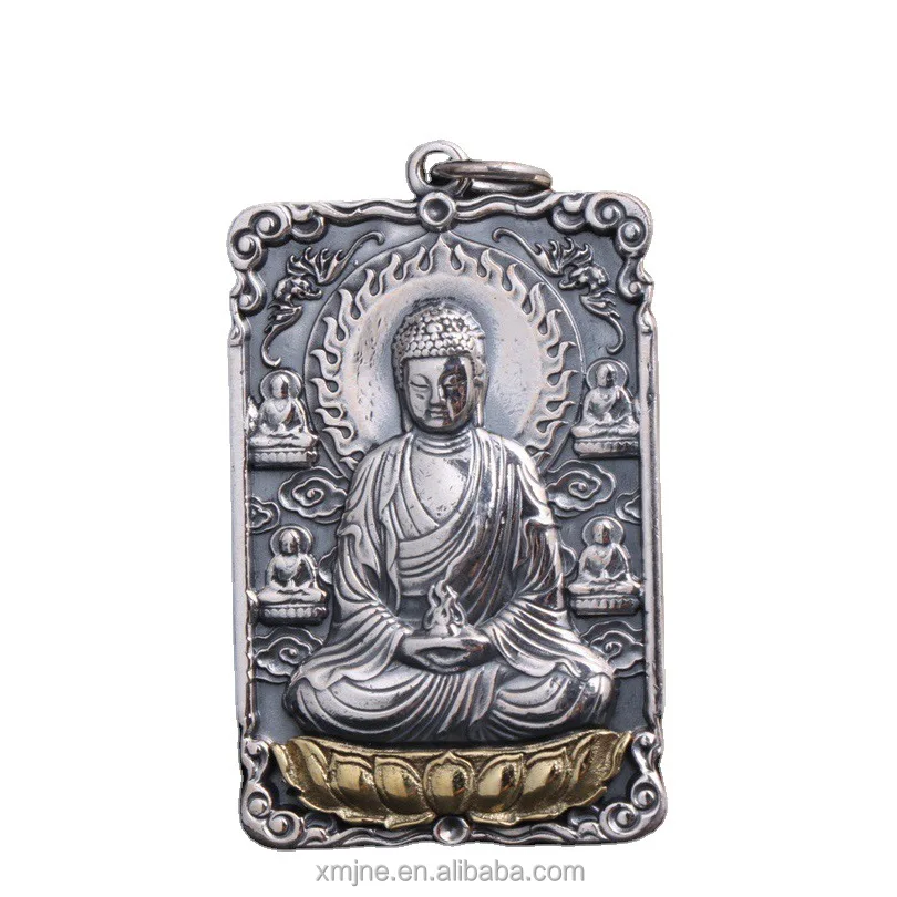 

Certified S999 Lotus Golden Buddha Statue Sterling Silver Life Eight Guardian Gods Twelve Chinese Zodiac Empty Hidden Pendant
