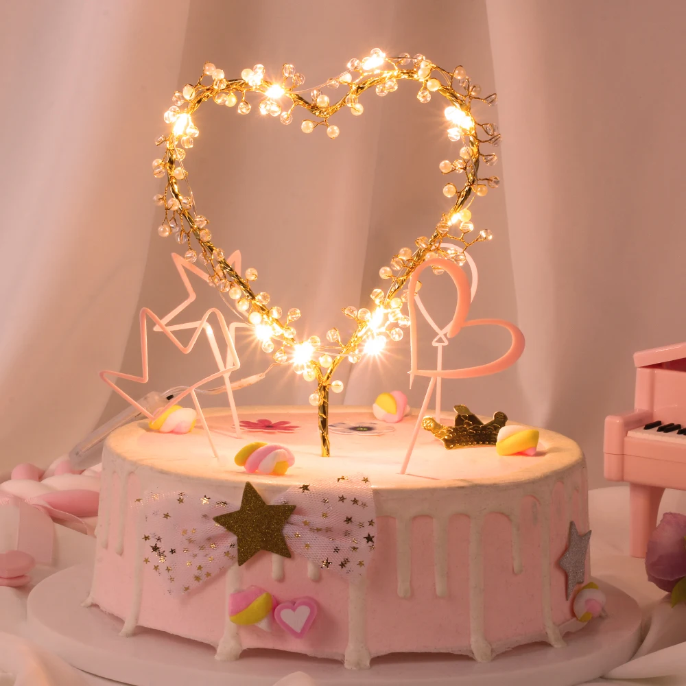 1pc En Forme De Coeur Led Eclairage Perle Gateau Toppers Bebe Joyeux Anniversaire Mariage Cupcakes Clignotant Outil De Decoration Buy Led Eclairage Perle Gateau Toppers Mariage Cupcakes Clignotant Decoration Forme De Coeur