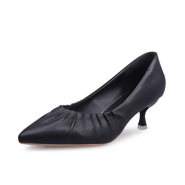 

Dropshipping Simple Casual Ladies High Heels Solid Color Pointed Toe Pleated Stiletto Women Work Shoes