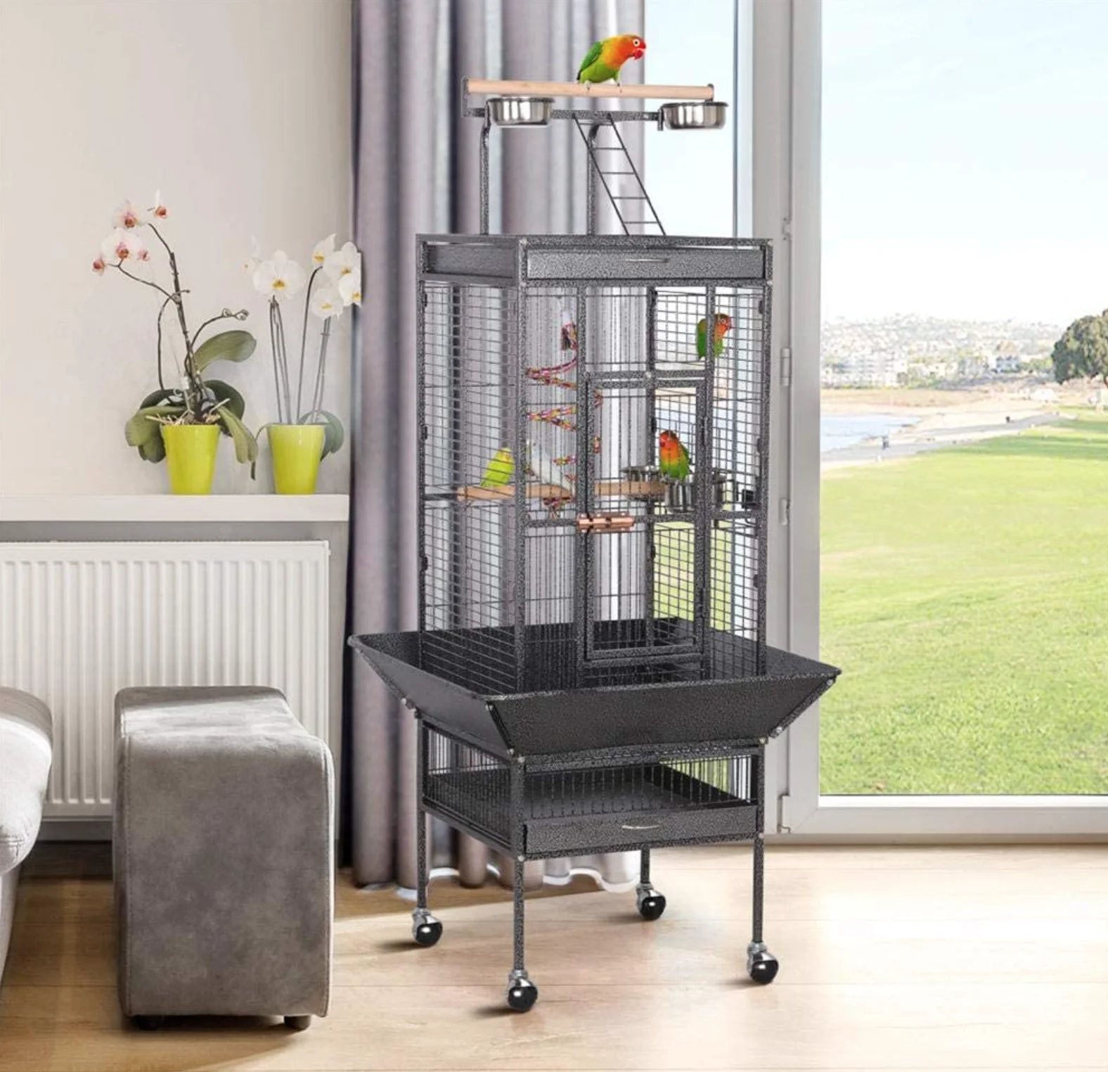 

Stainless bird cage with wheels classics big parrot canary bird cage for sale, Black or customized