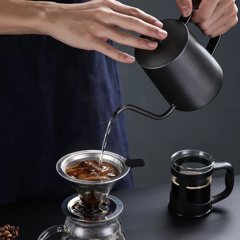 

Amazon Hot Selling Gooseneck Protable Black Hand Drip With Lid Stainless Steel Pour Over Coffee Kettle