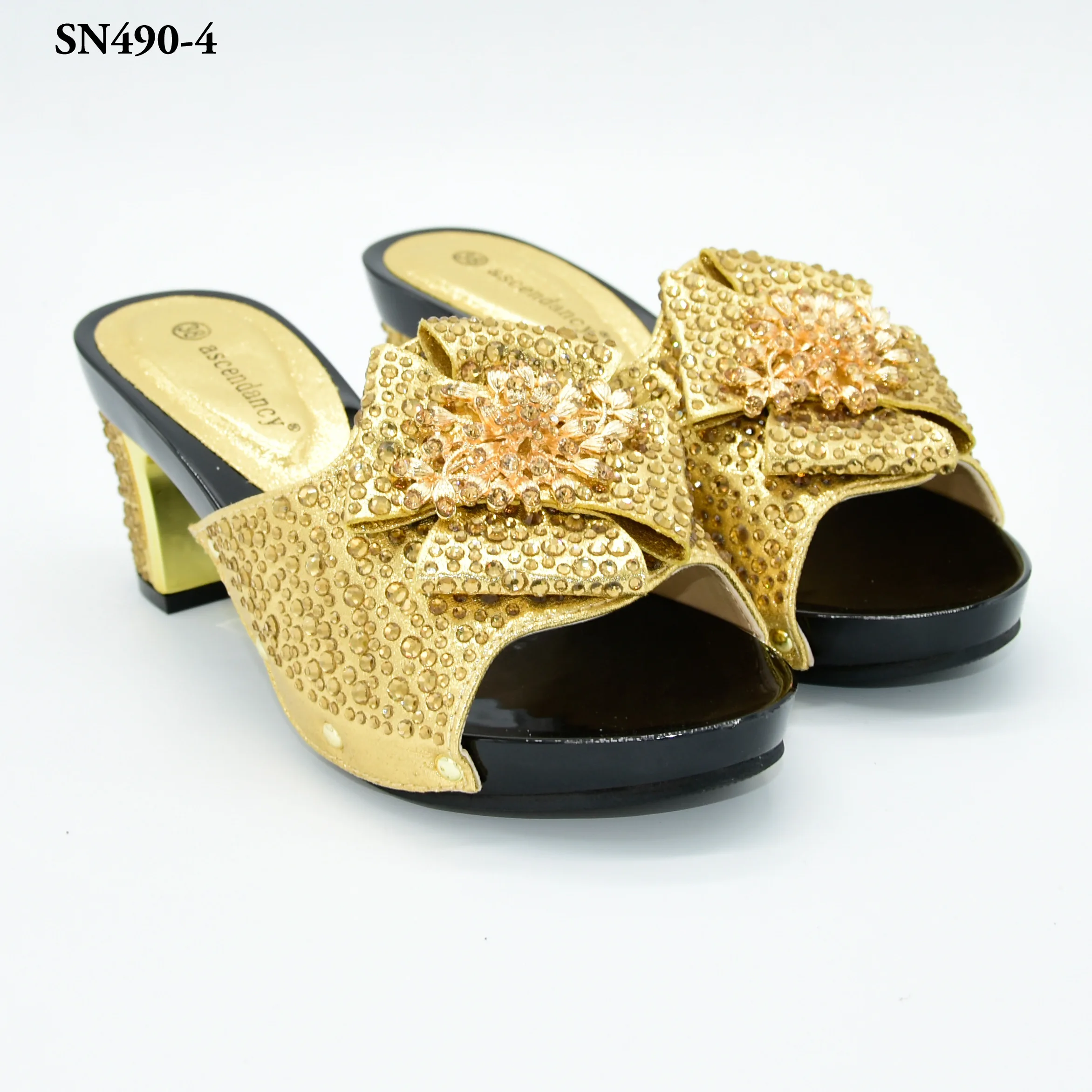 

SN490 The latest gold color elegant women high heel shoes italian matching sandals for african lady's