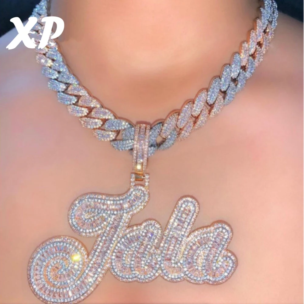 

Full Iced Out HipHop Jewelry For Men Woman Customized Initial Custom Name Cuban Chain Necklace Personalised Pendant, Gold,silver