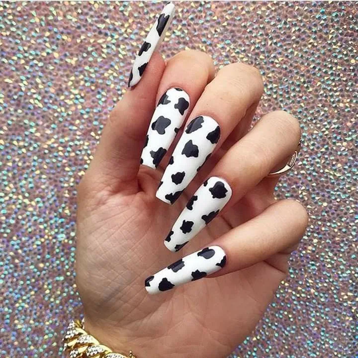 

Hot order factory trends design wonderful Animal print cow print fakenail ABS material coffin nail, Cow grain