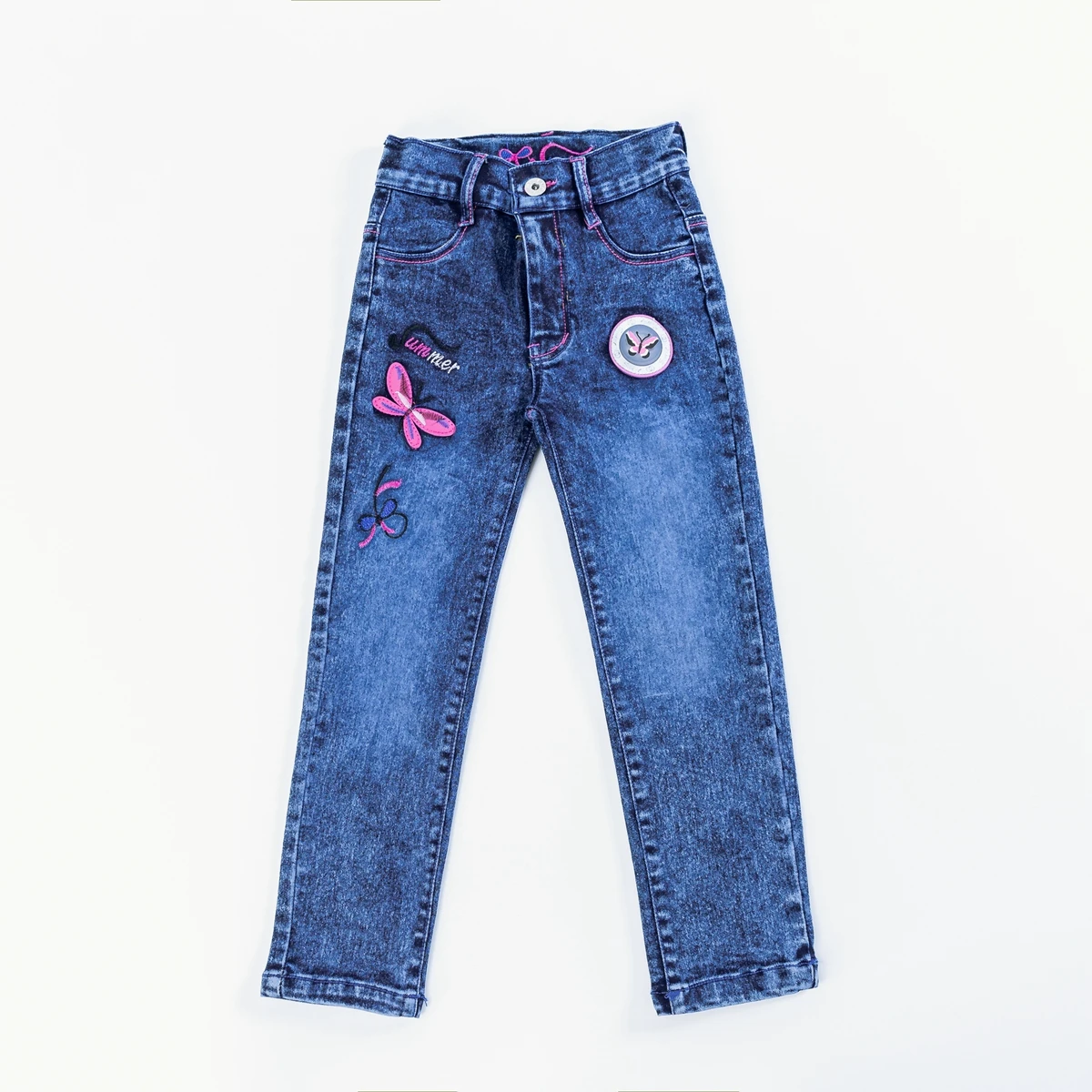 

2021 kids clothes girls jeans pants new fashion with shiny label girls jeans trousers high elastic kids jeans pants