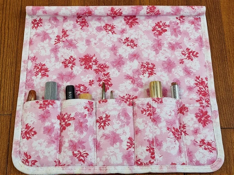 Handmade fabric tool roll with pockets